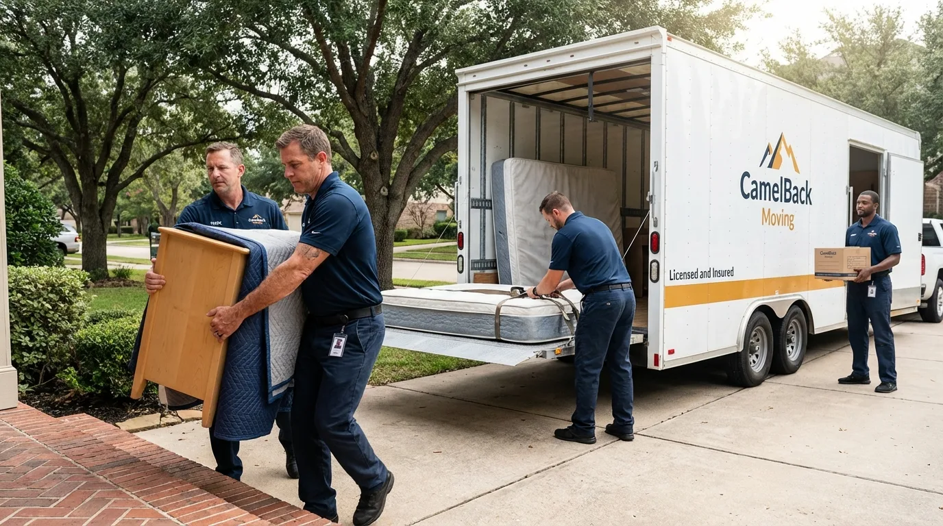 Crew loading residential truck for cross-state move from West Salem, WI