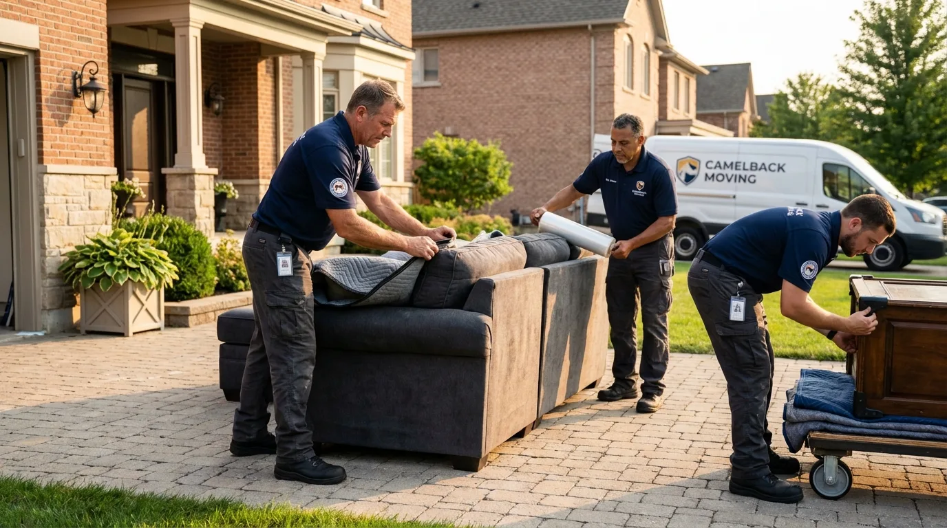 Large estate moving crew wrapping furniture in West Salem, WI